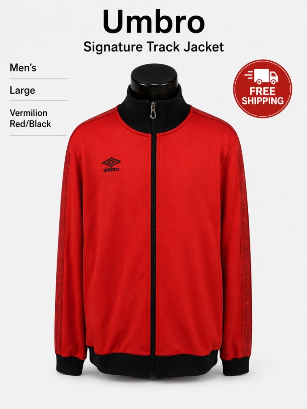 Umbro Signature Track Jacket Men's Large Vermilion Red Black Full Zip Soccer